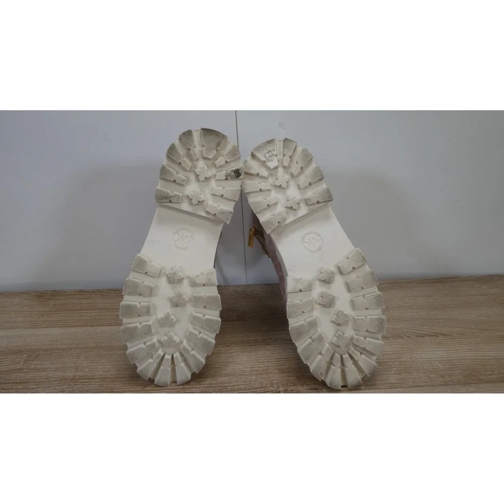 Michael KORS Natural Payton Logo Jacquard Platform Combat Boots Women's 9.5M